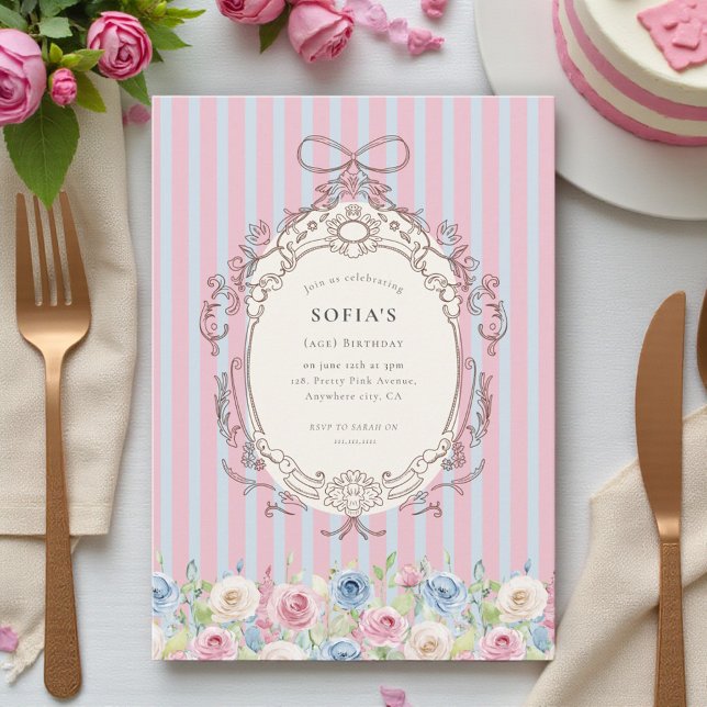 Invitation Pastel Rose Bouquet  coquette Birthday  (Créateur téléchargé)