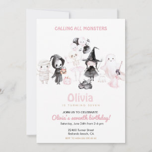 Invitation Pastel rose fille halloween anniversaire