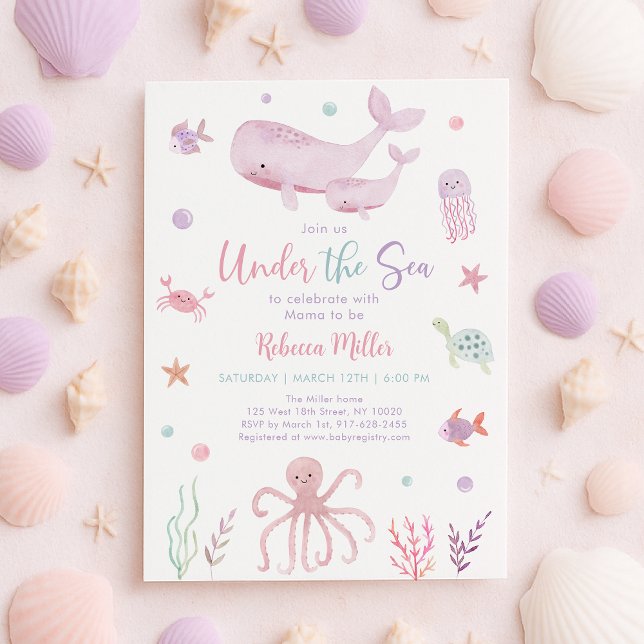 Invitation Pastel rose sous le Baby shower marin (Créateur téléchargé)