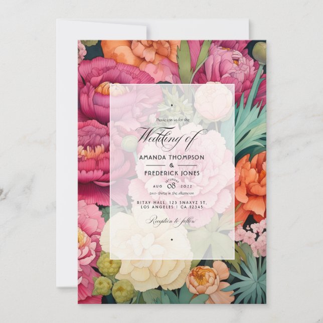Invitation Pastel rose, vert et sable Brown Printemps mariage (Devant)