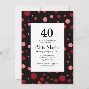 Invitation Pastel Ruby Cranberry Polka Dot Noir 40 Anniversai
