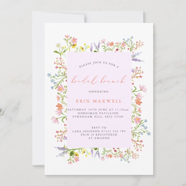 Invitation Pastel Rustic Fleur sauvage Frame Bridal Brunch (Devant)