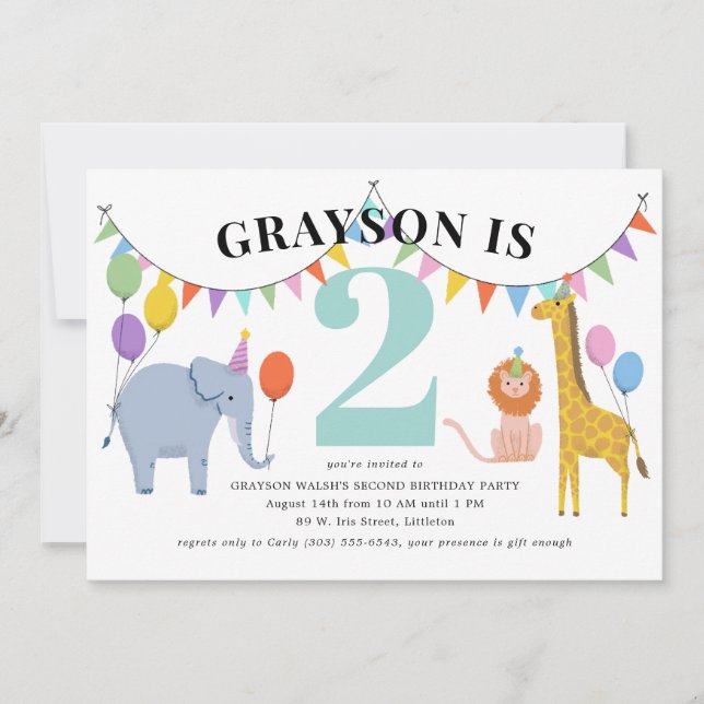 Invitation Pastel Safari Animaux Fête Anniversaire de enfant (Devant)