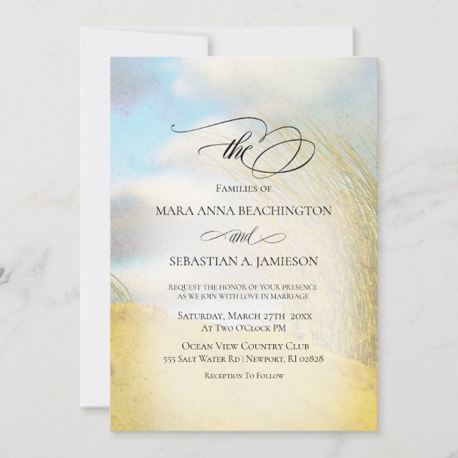 Invitation *~* Pastel Sand Dune Beach Grass Mariage (Devant)