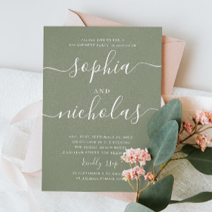 Invitation Pastel sauge vert simple script engagement