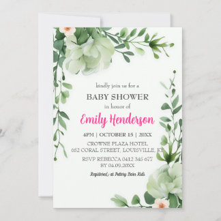 Invitation Pastel Shade of Mint Greenery Baby shower Cadre