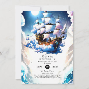 Invitation Pastel Ship Ahoy Pirate Anniversaire