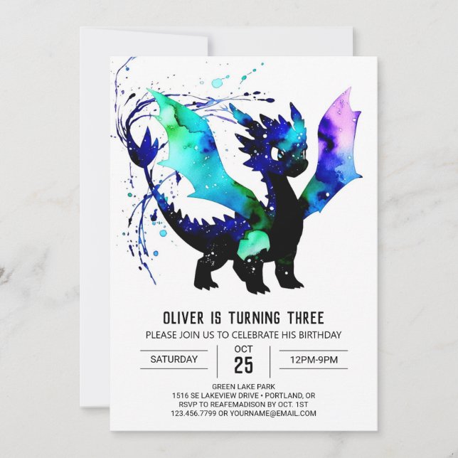 Invitation Pastel Simple Dragon Digital Boy Anniversaire (Devant)