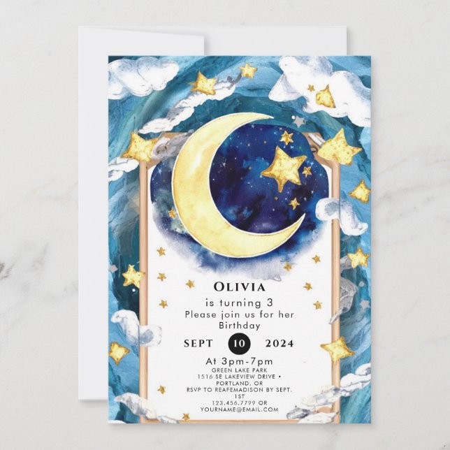 Invitation Pastel Simple Moon Anniversaire (Devant)