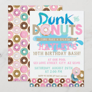 Invitation Pastel Splash Pool Dunk n Donut Party Anniversaire