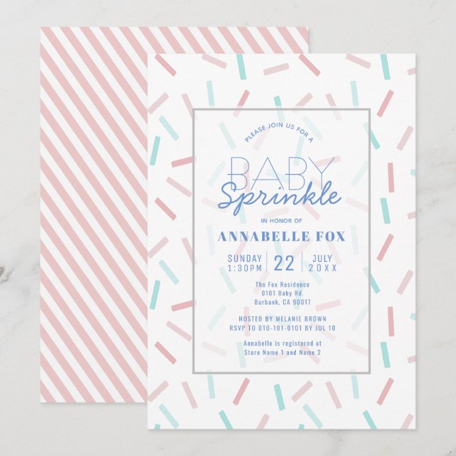 Invitation Pastel Sprinkles Girl Baby Sprinkle Douche (Devant / Derrière)