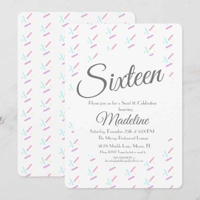 Invitation Pastel Sprinkles Ice Cream Party Sweet 16 Quince (Devant / Derrière)