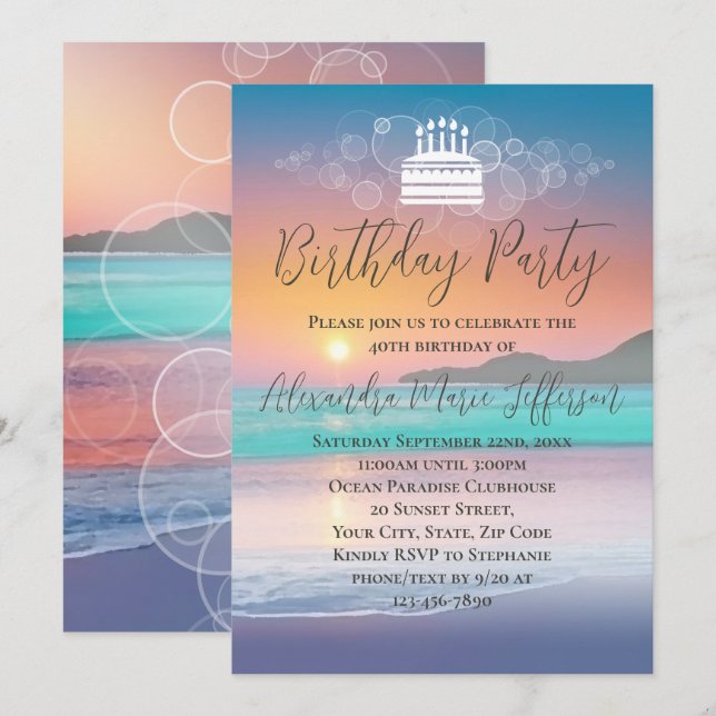 Invitation Pastel Sunset Beach Ocean Anniversaire (Devant / Derrière)
