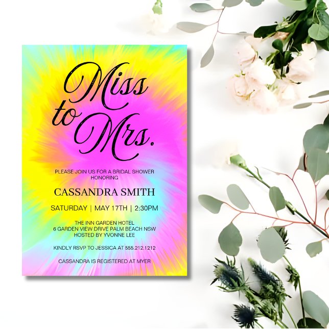 Invitation Pastel Tie Dye Swirl Mlle à Mme Fête des mariées (Créateur téléchargé)