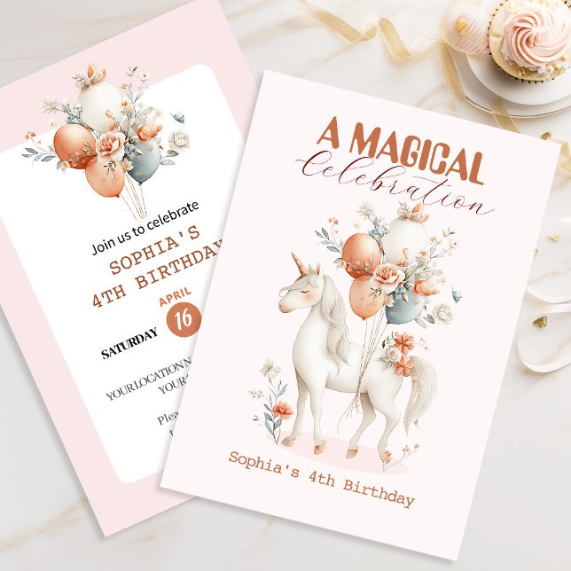 Invitation Pastel Unicorn Anniversaire (Créateur téléchargé)