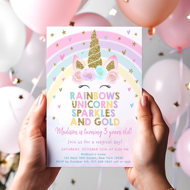 Invitation Pastel Unicorn Rainbow Sparkles Birthday (Créateur téléchargé)