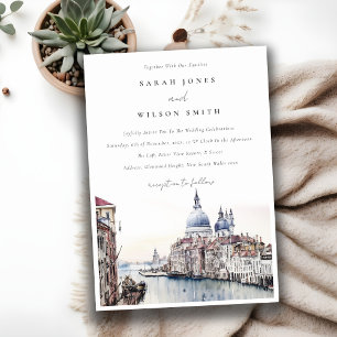 Invitation Pastel Venice Italie Canaux Aquarelle Mariage