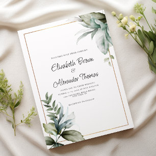 Invitation Pastel vert or beau feuille mariage à fleurs
