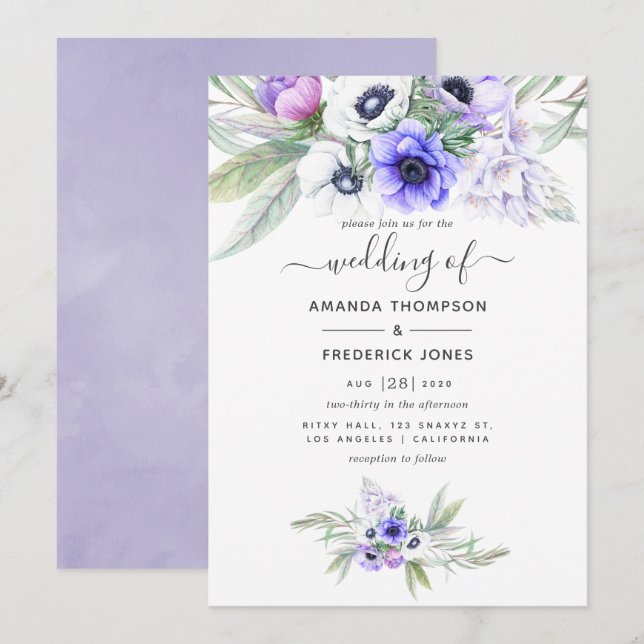 Invitation Pastel Violet Floral Mariage (Devant / Derrière)