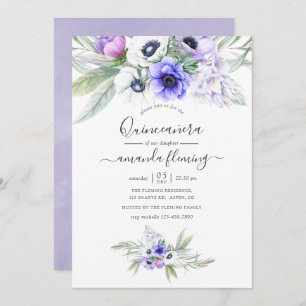 Invitation Pastel Violet Floral Quinceañera