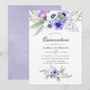 Invitation Pastel Violet Floral Quinceañera