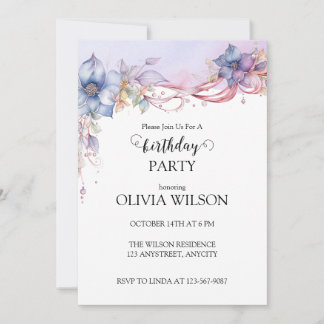 Invitation Pastel Watercolor Floral Corner Frame