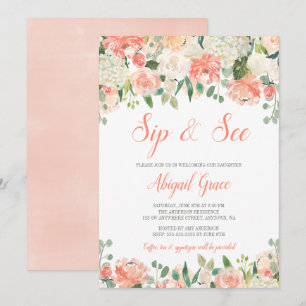 Invitation Pastel Watercolor Flowers Girl Sip and See Invitat