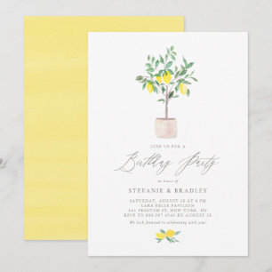 Invitation Pastel Watercolor Lemon Tree Fête d'été