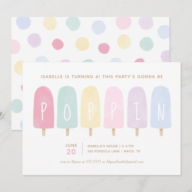 Invitation Pastel Watercolor Popsicle Girl Birthday Party (Devant / Derrière)