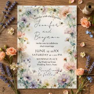 Invitation Pastel Watercolor Wildflower Botanical Wedding