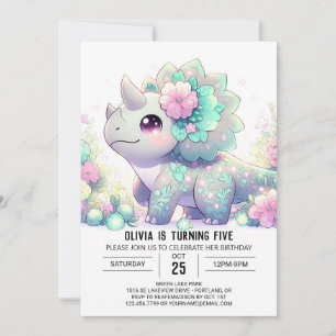 Invitation Pastel Whimsical Dinosaur Digital Anniversaire