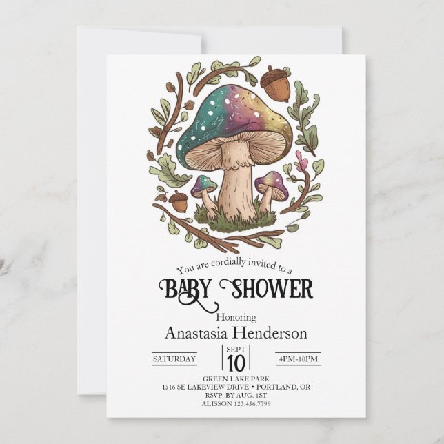 Invitation Pastel Whimsical Musroom Baby shower numérique (Devant)