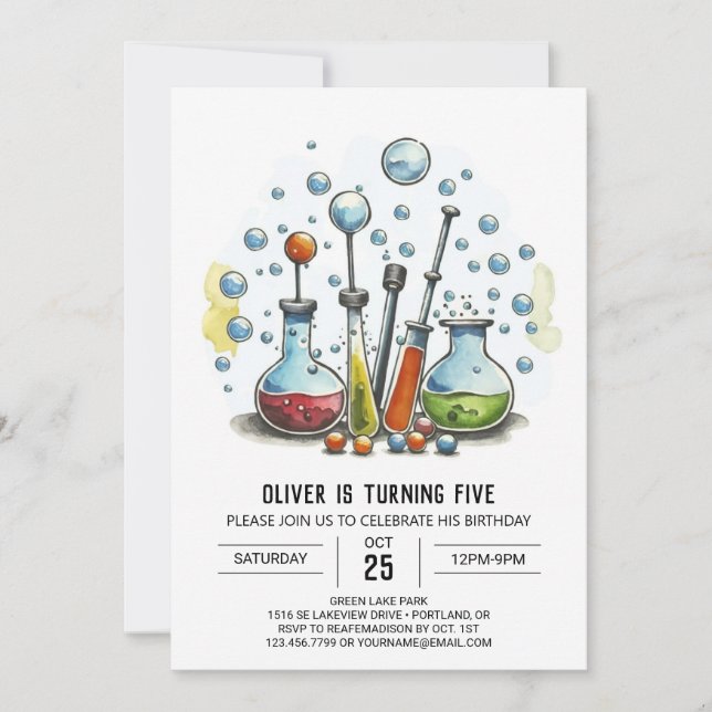 Invitation Pastel Whimsy Laboratoire Chimie Anniversaire (Devant)