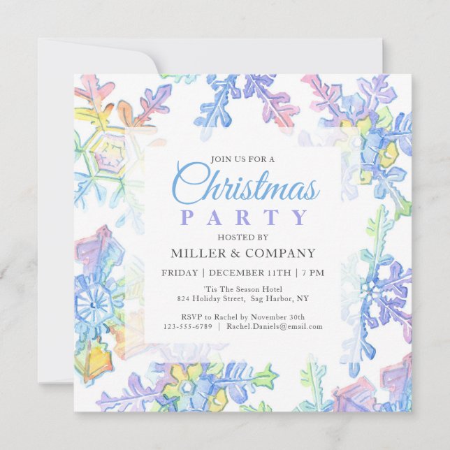 Invitation Pastel Winter Snowflakes Corporate Christmas Party (Devant)