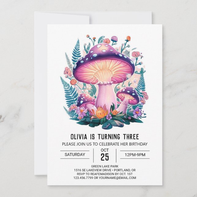 Invitation Pastel Woods Digital Musroom Anniversaire (Devant)