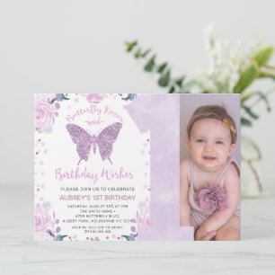 Invitation Pastle Purple Parties scintillant Photo Papillon 1