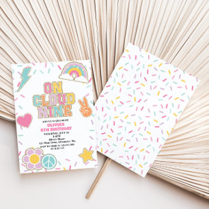 Invitation Patch Preppy dans les nuages pour un 9e anniversai