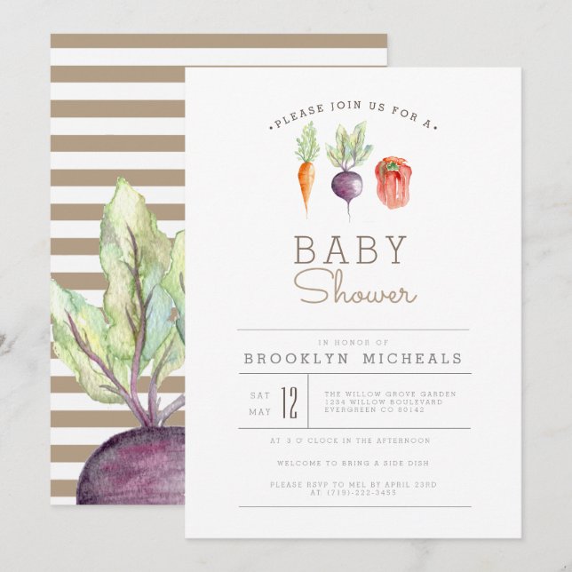 Invitation Patch Veggie | Baby shower aquarelle (Devant / Derrière)