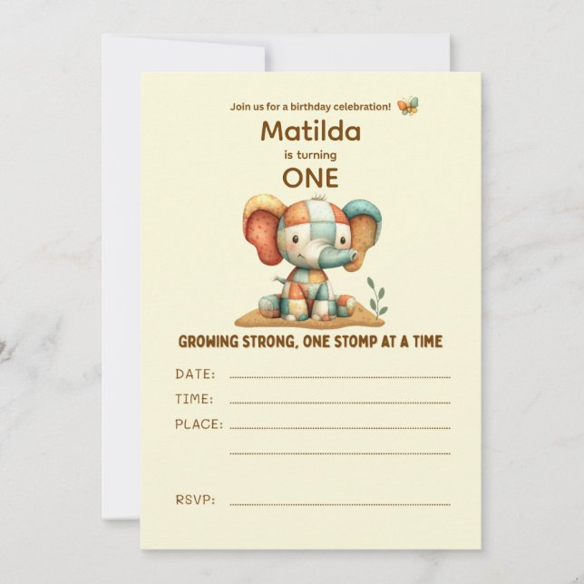 Invitation Patchwork Elephant “Growing Strong”   (Devant)