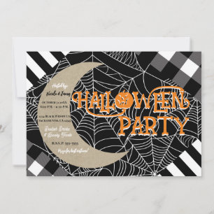 Invitation Patchwork Halloween Party Toile d'araignée noir et