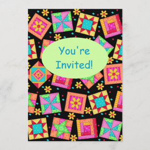 Invitation Patchwork noir vert coloré Quilt Block Art