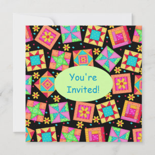 Invitation Patchwork noir vert coloré Quilt Block Art