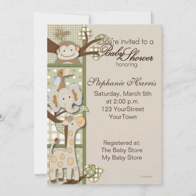 Invitation Patchwork Plaid with Safari Animaux (Devant)