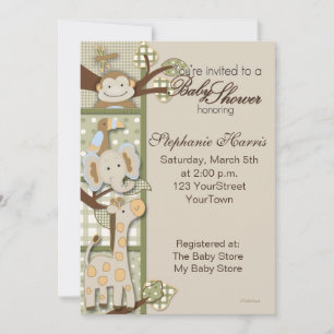 Invitation Patchwork Plaid with Safari Animaux