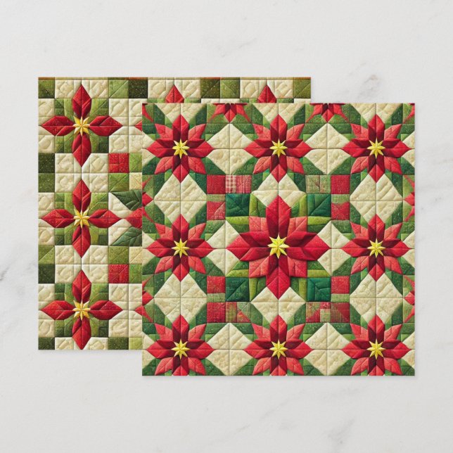Invitation Patchwork Poinsettia Star Scrapbooking (Devant / Derrière)