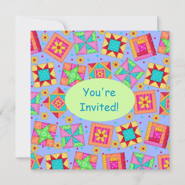 Invitation Patchwork vert Lavender Quilt Block Art (Devant)
