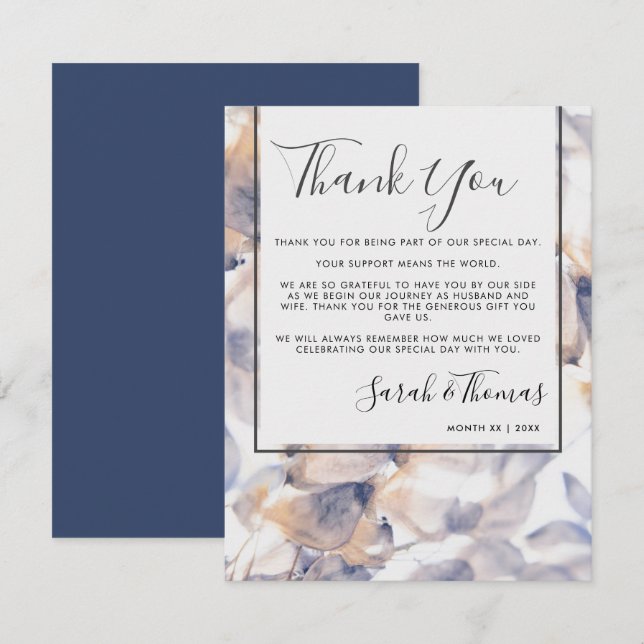 INVITATION PATELES BLANCS ET BLEUS MERCI FLORAL ÉLÉGANT (Devant / Derrière)