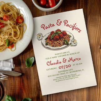 Invitation Pâtes & Pacificateurs Baby shower italien