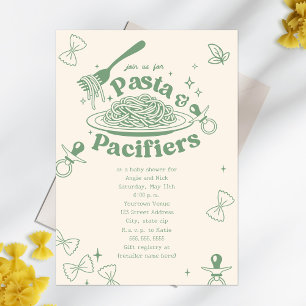 Invitation Pâtes & Pacificateurs Baby shower vert Doodsage