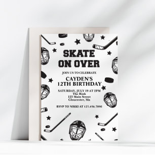 Invitation Patin de hockey sur black and White Anniversaire